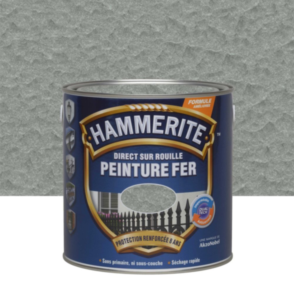 Peinture Métal Direct Sur Rouille Effet Martelé Gris Argent 2,5L - HAMMERITE