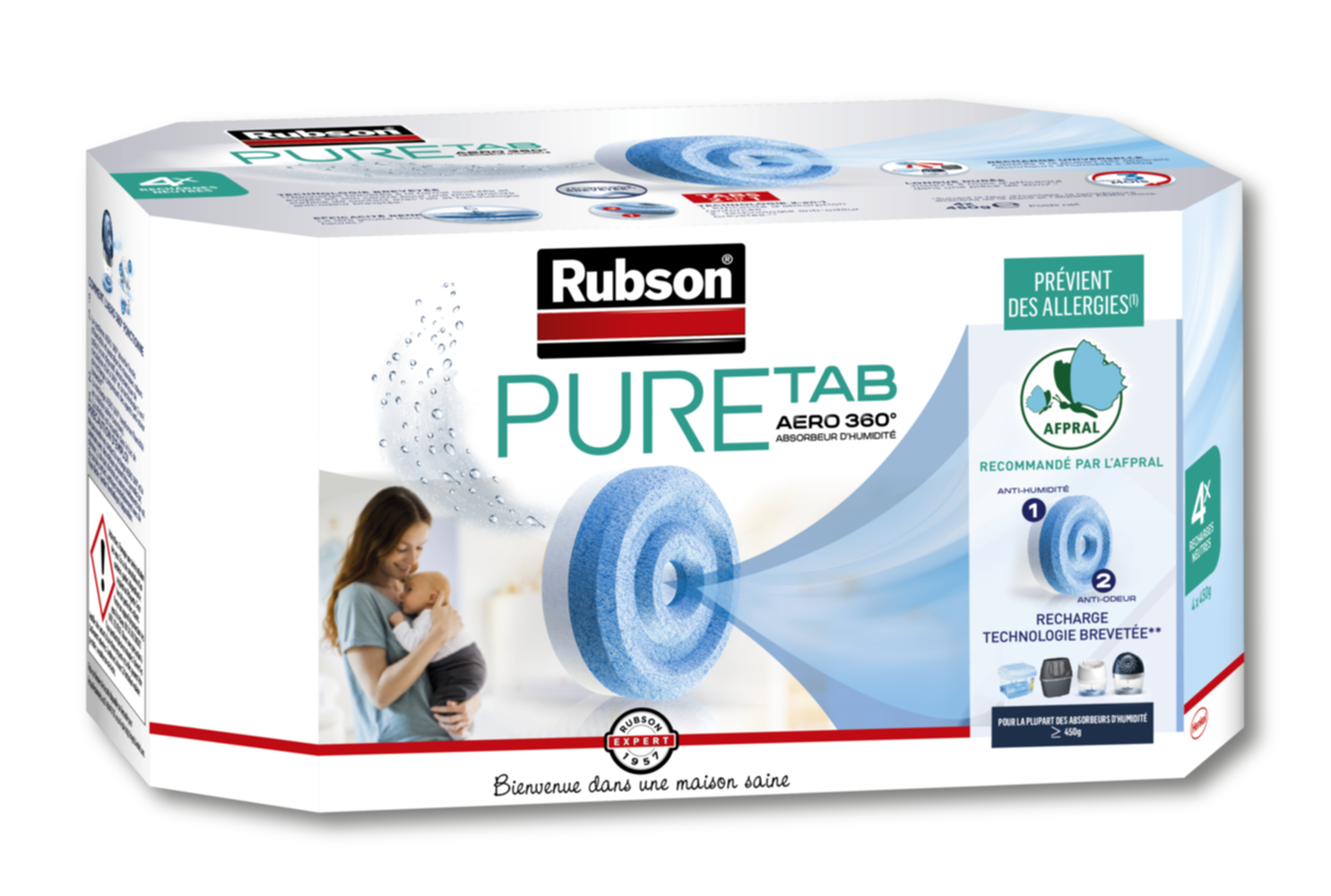 4 Recharges Absorbeur d'Humidité Aero 360° Pure - RUBSON