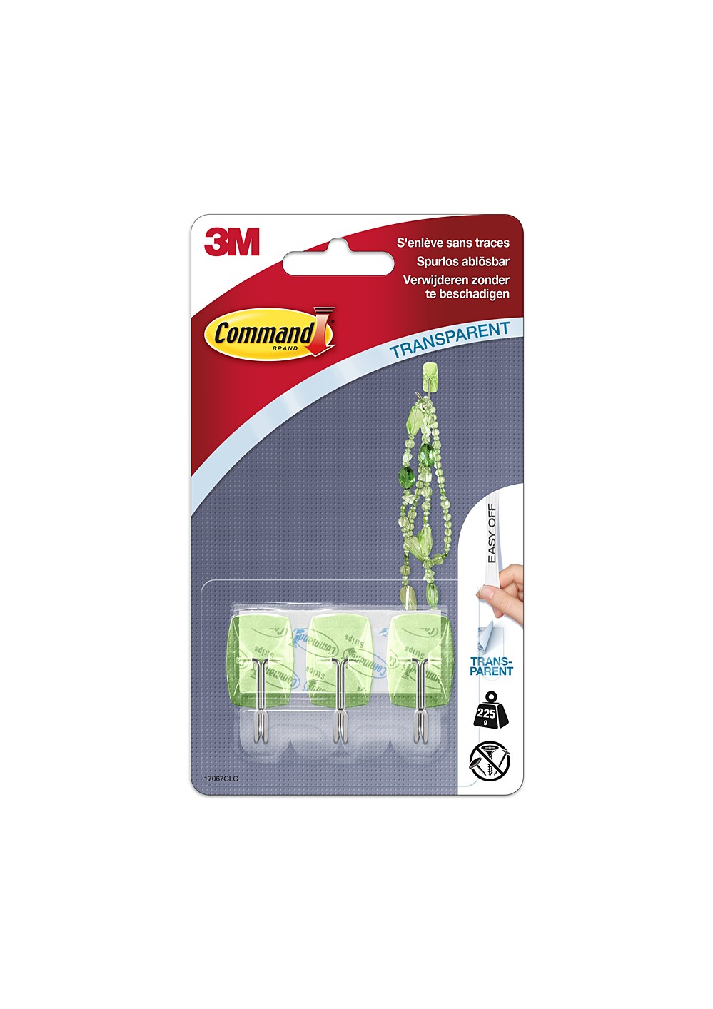 3 crochets pointe métal vert transparent - 3M Command