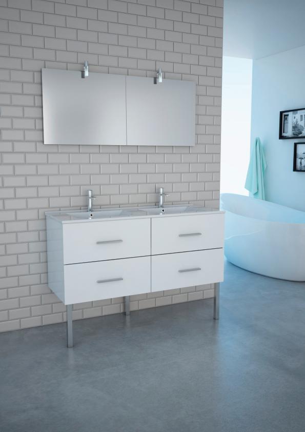 Meuble de salle de bain double vasque Nisa blanc 120 cm à suspendre