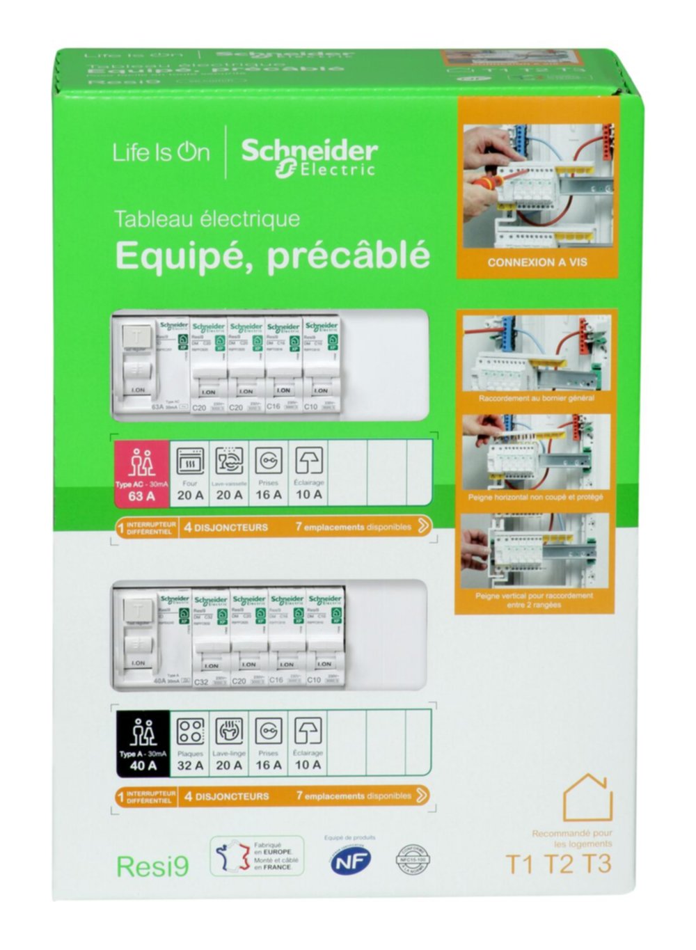 Tableau électrique équipé précâblé T1-T2 2 rangées Resi9 XP - SCHNEIDER ELECTRIC