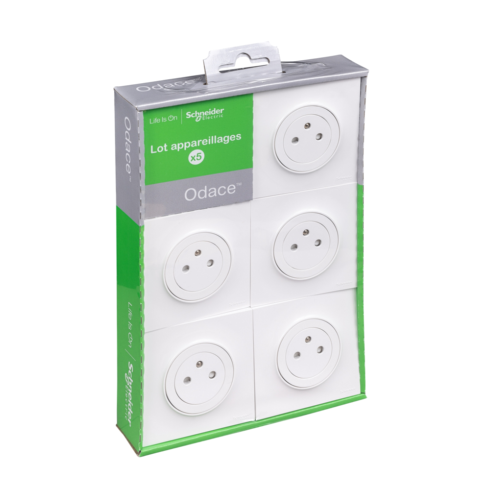 5 prises affleurantes avec plaques Odace blanc - SCHNEIDER ELECTRIC