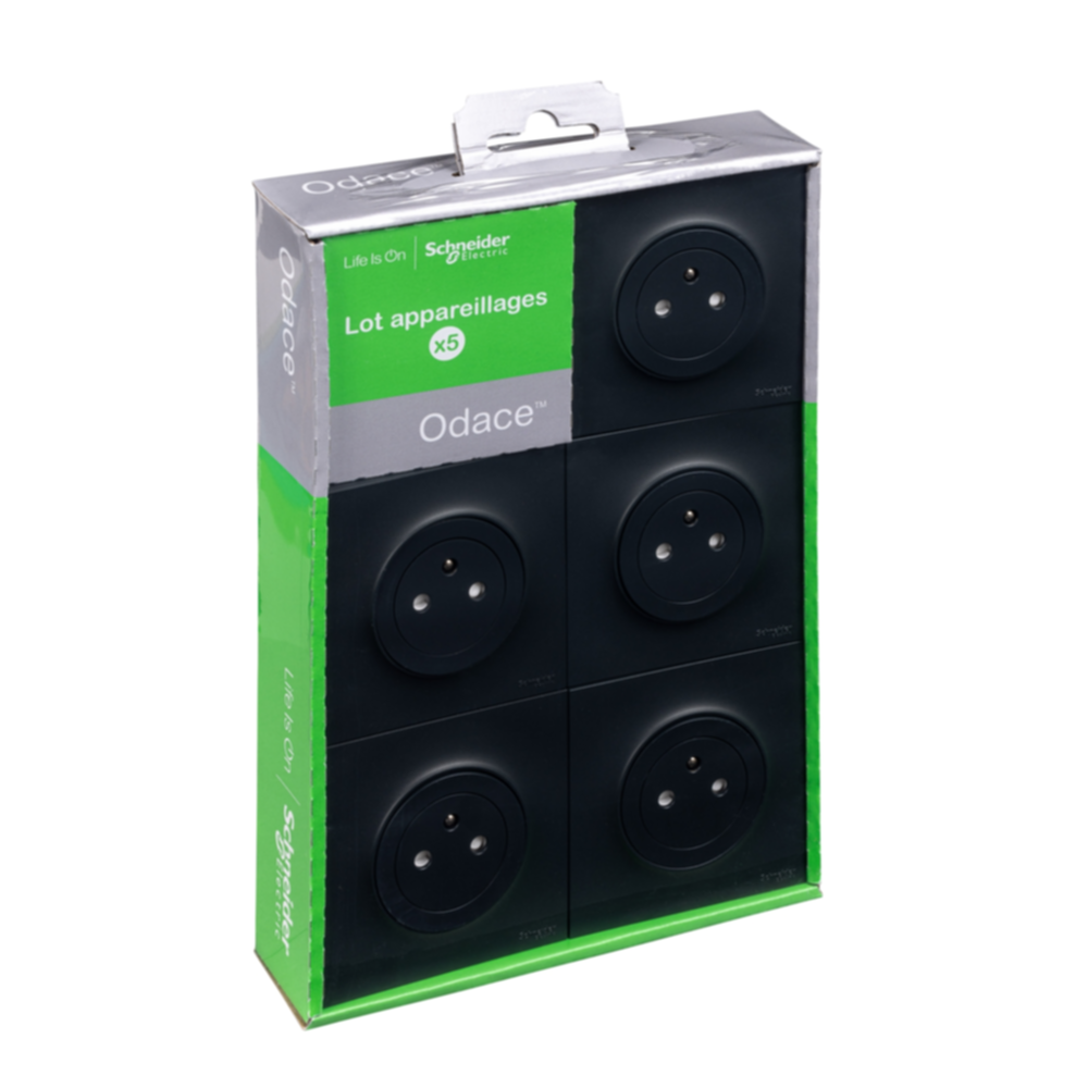 5 prises affleurantes avec plaques Odace anthracite - SCHNEIDER ELECTRIC