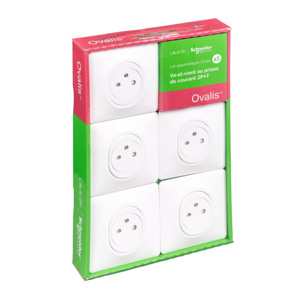 5 prises affleurantes avec plaques Ovalis blanc - SCHNEIDER ELECTRIC