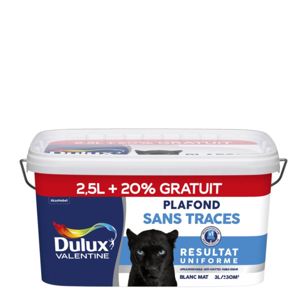 Peinture intérieure Plafond sans Traces Blanc Mat 2,5L + 20% - DULUX VALENTINE