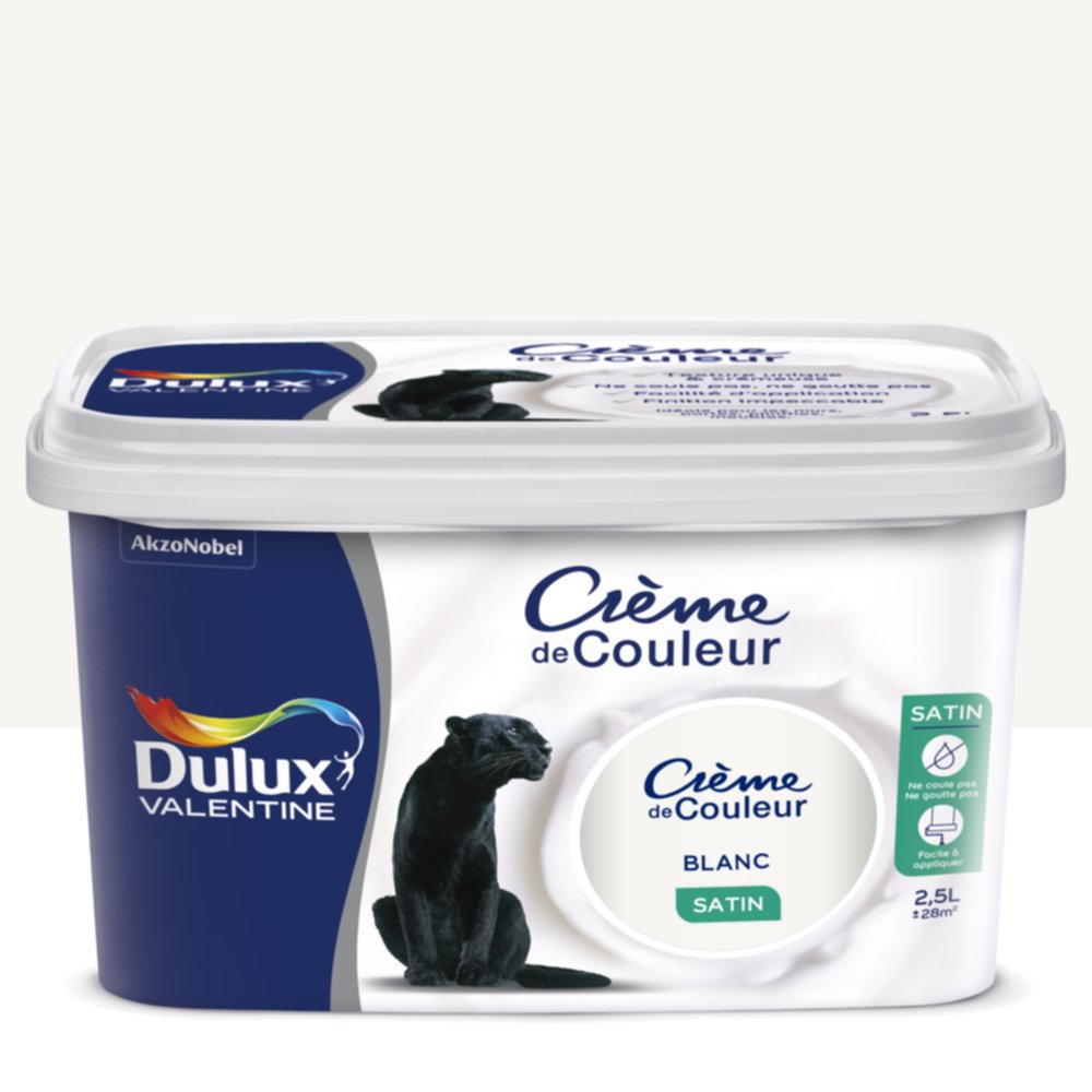 Peinture intérieure Crème de couleur satin Blanc 2,5L - DULUX VALENTINE