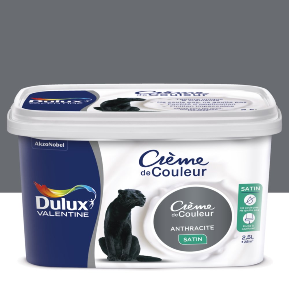 Peinture intérieure Crème de couleur satin Anthracite 2,5L - DULUX VALENTINE