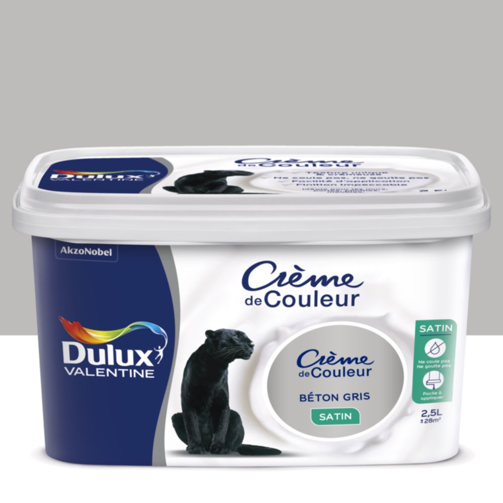 Peinture intérieure Crème de couleur satin Béton Gris 2,5L - DULUX VALENTINE