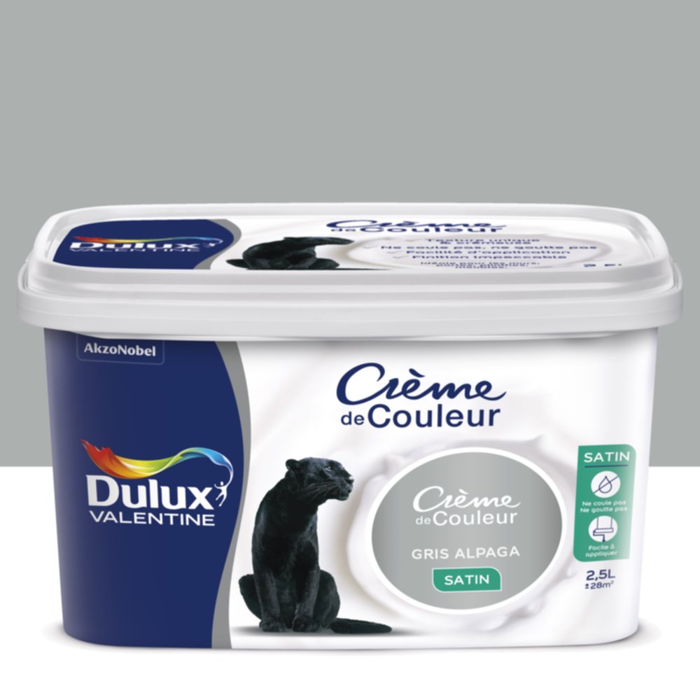 Peinture intérieure Crème de couleur satin Gris Alpaga 2,5L - DULUX VALENTINE