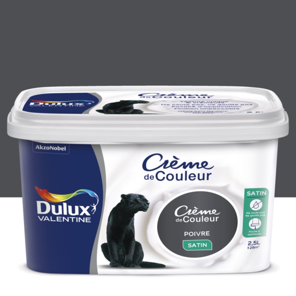 Peinture intérieure Crème de couleur satin Poivre 2,5L - DULUX VALENTINE