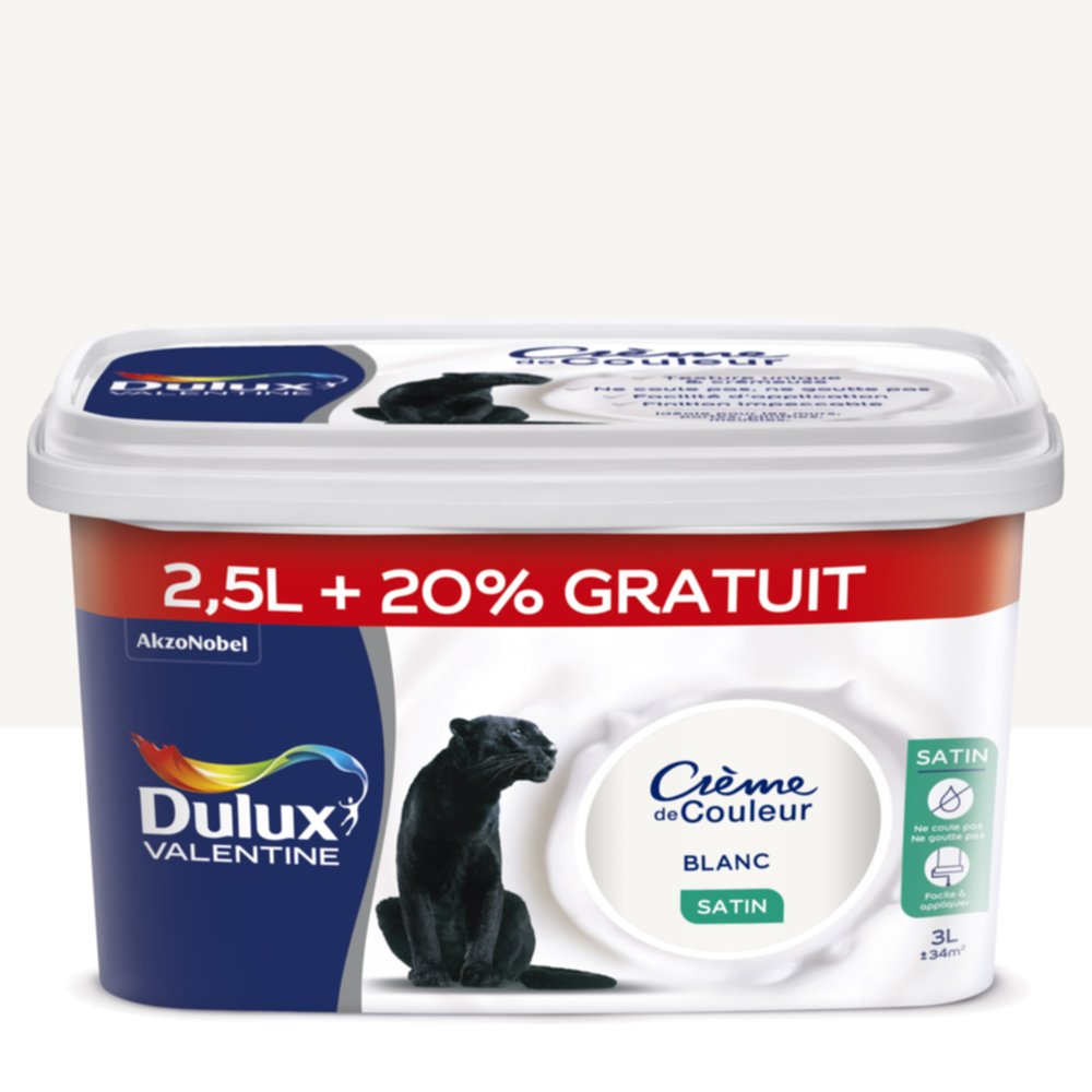 Peinture Crème de Blanc satin 2,5L+20% - DULUX VALENTINE