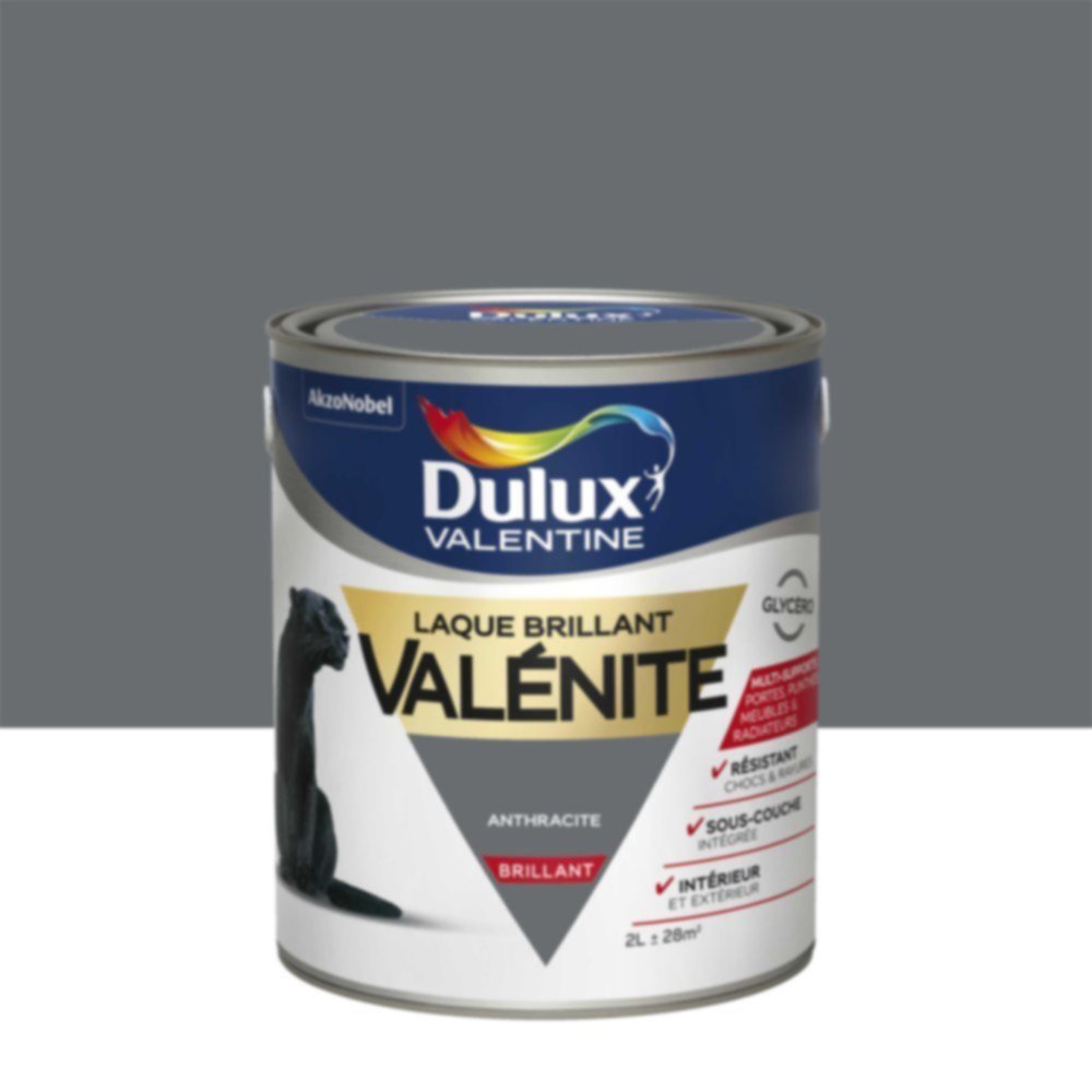 Peinture Laque Boiseries et Ferronnerie Valénite Anthracite Brillant 2L - DULUX VALENTINE