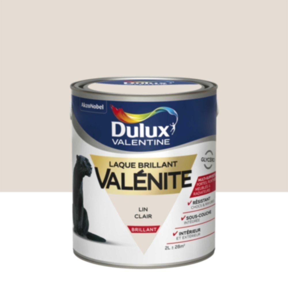 Peinture Laque Boiseries et Ferronnerie Valénite Lin Clair Brillant 2L - DULUX VALENTINE