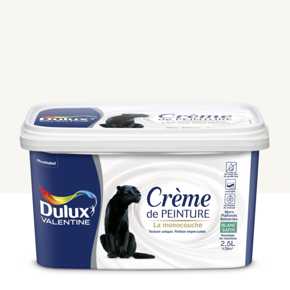 Peinture Murs et Plafond Crème de Peinture Blanc Satin 2,5L - DULUX VALENTINE