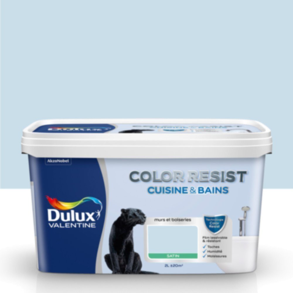 Peinture Pièces Humides Color Resist Cuisine & Bains Bleu Fjord Satin 2L - DULUX VALENTINE