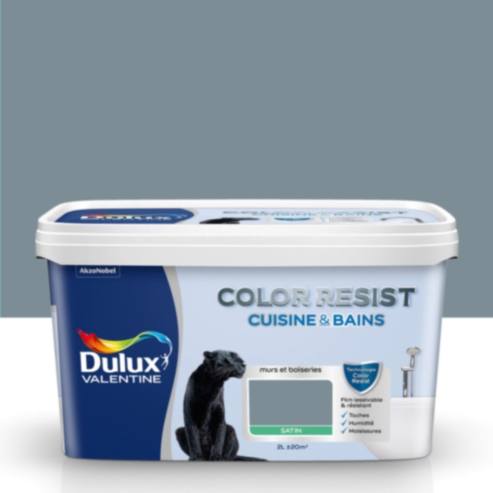 Peinture Pièces Humides Color Resist Cuisine & Bains Bleu Gris Satin 2L - DULUX VALENTINE