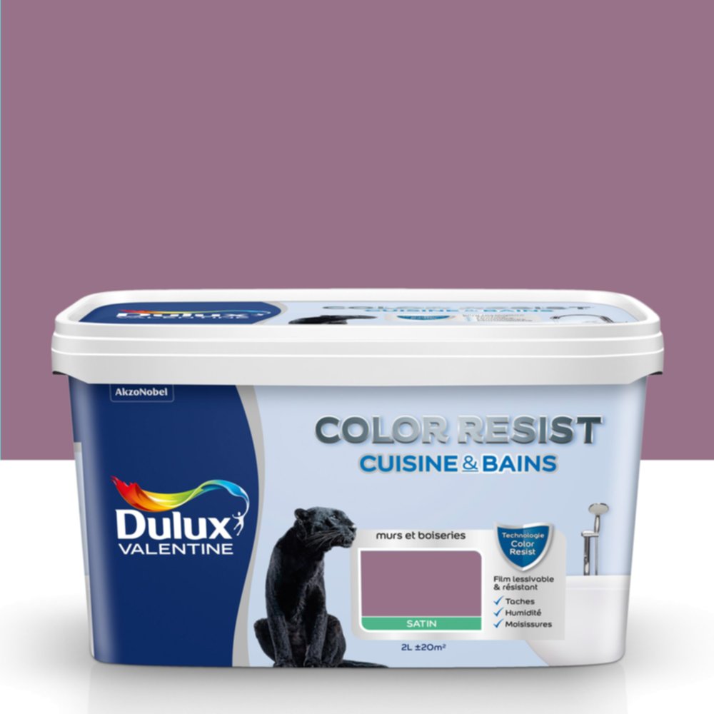 Peinture Pièces Humides Color Resist Cuisine & Bains Figue Satin 2L - DULUX VALENTINE