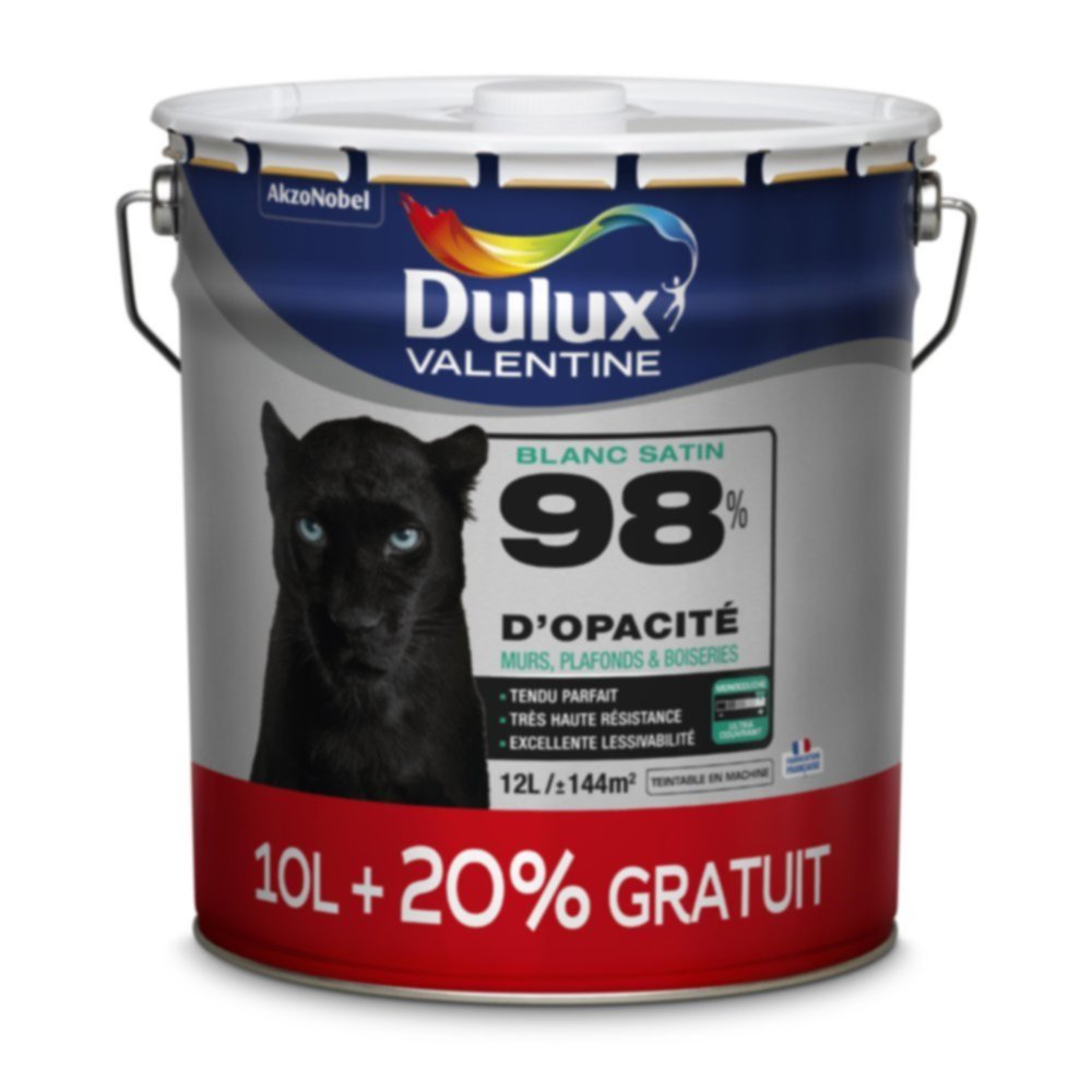 Peinture murs, plafonds et boiseries blanc satin 10L + 20% gratuit - DULUX VALENTINE