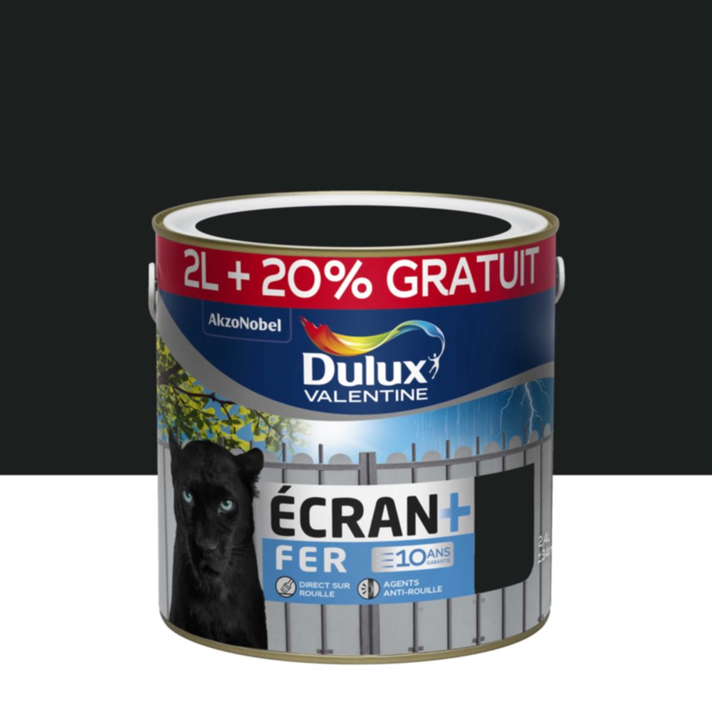Peinture Ecran+ Fer Protection Antirouille Noir Brillant 2L + 20% - DULUX VALENTINE