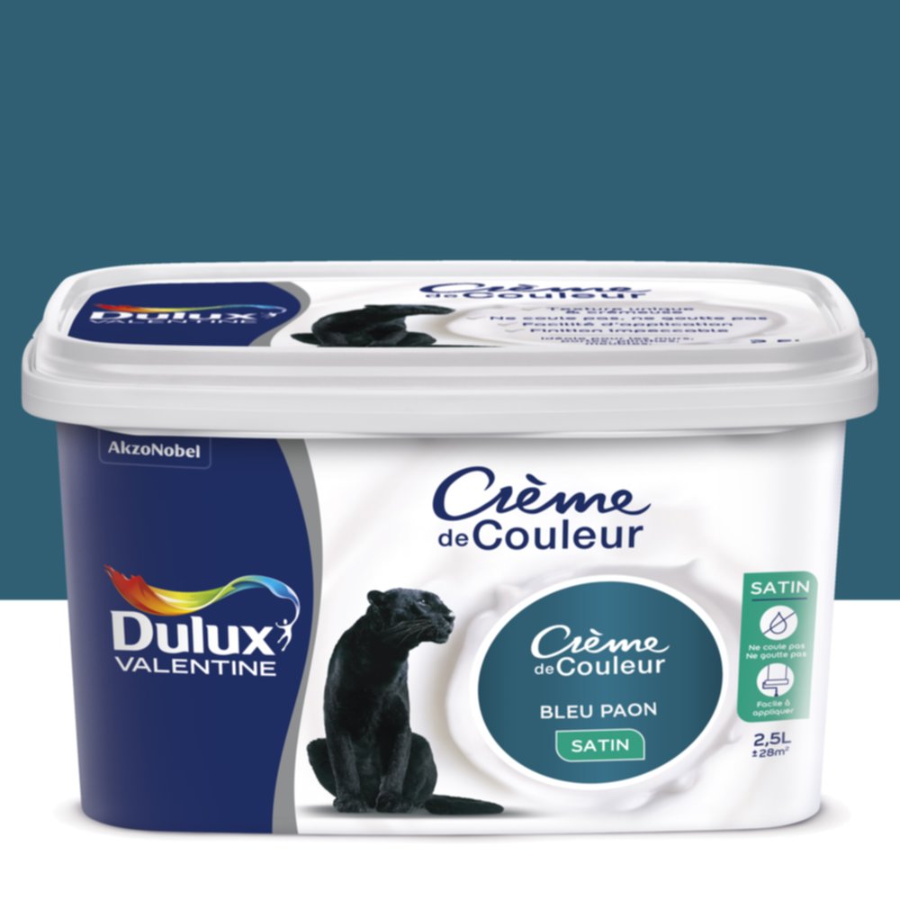 Peinture intérieure Crème de couleur satin Bleu Paon 2,5L - DULUX VALENTINE