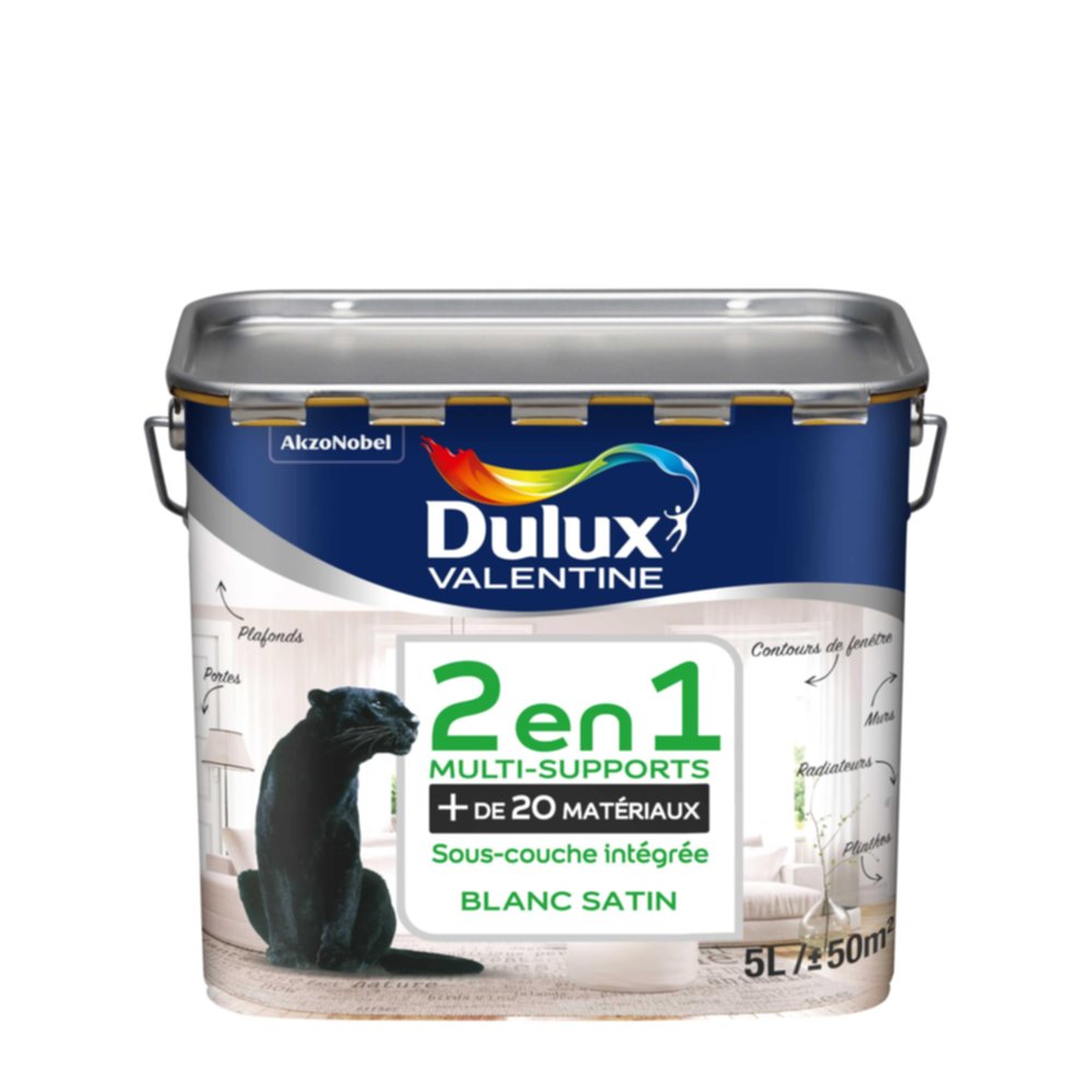 Peinture intérieure 2 En 1 Multi-Supports Blanc Satin 5L - DULUX VALENTINE