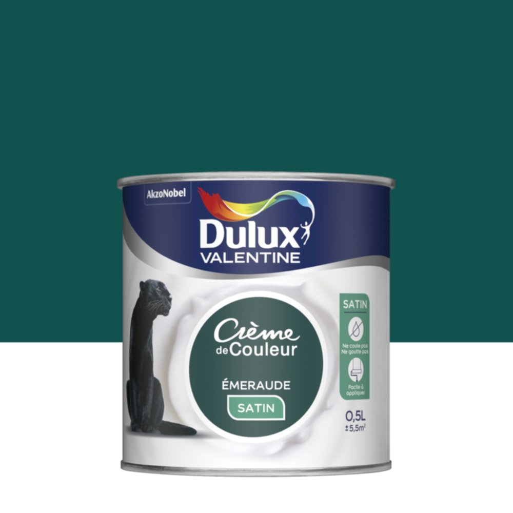 Peinture intérieure Crème de couleur satin Emeraude 0,5L - DULUX VALENTINE