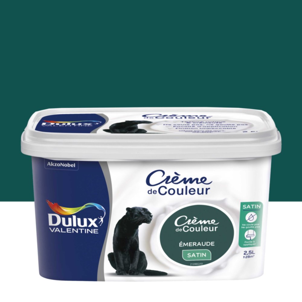 Peinture intérieure Crème de couleur satin Emeraude 2,5L - DULUX VALENTINE