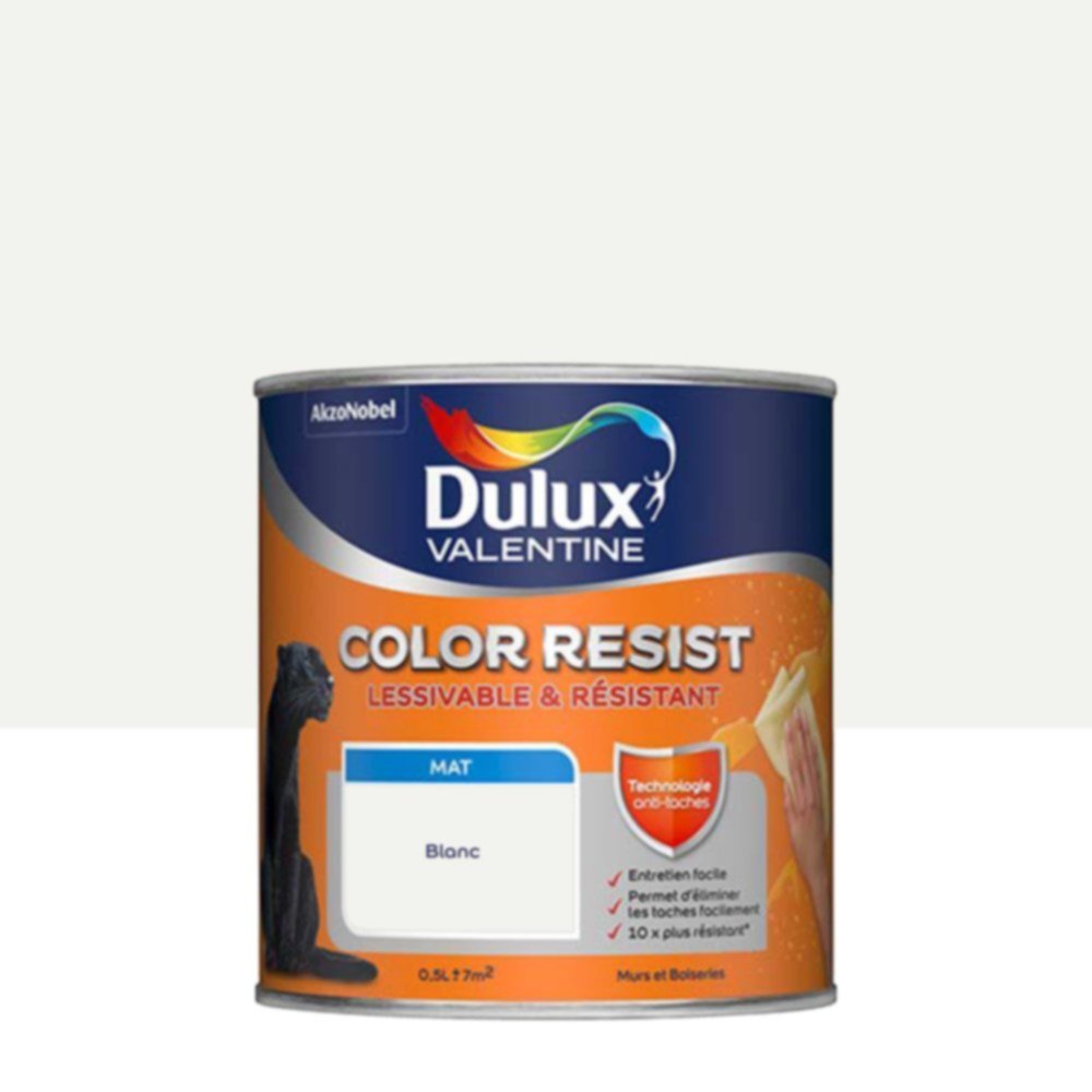 Peinture Murs Plafonds Boiseries Color Resist Blanc Pur Mat 0,5L - DULUX VALENTINE