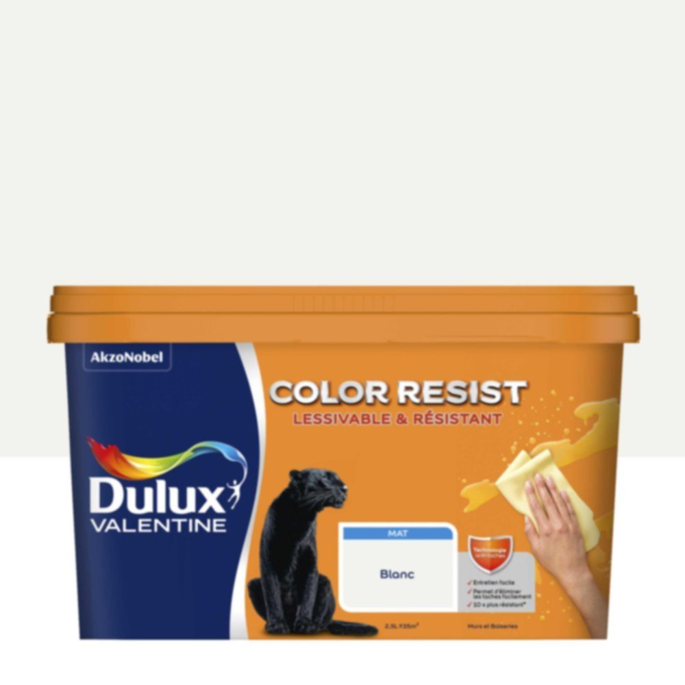 Peinture Murs Plafonds Boiseries Color Resist Blanc Pur Mat 2,5L - DULUX VALENTINE