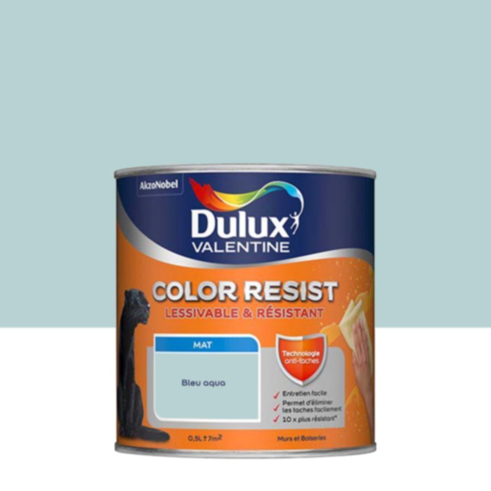 Peinture Murs Plafonds Boiseries Color Resist Bleu Aqua Mat 2,5L - DULUX VALENTINE