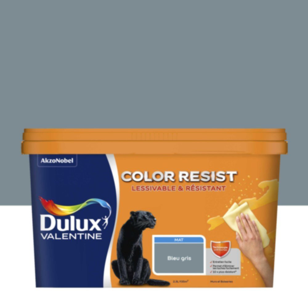 Peinture Murs Plafonds Boiseries Color Resist Bleu Gris Mat 2,5L - DULUX VALENTINE