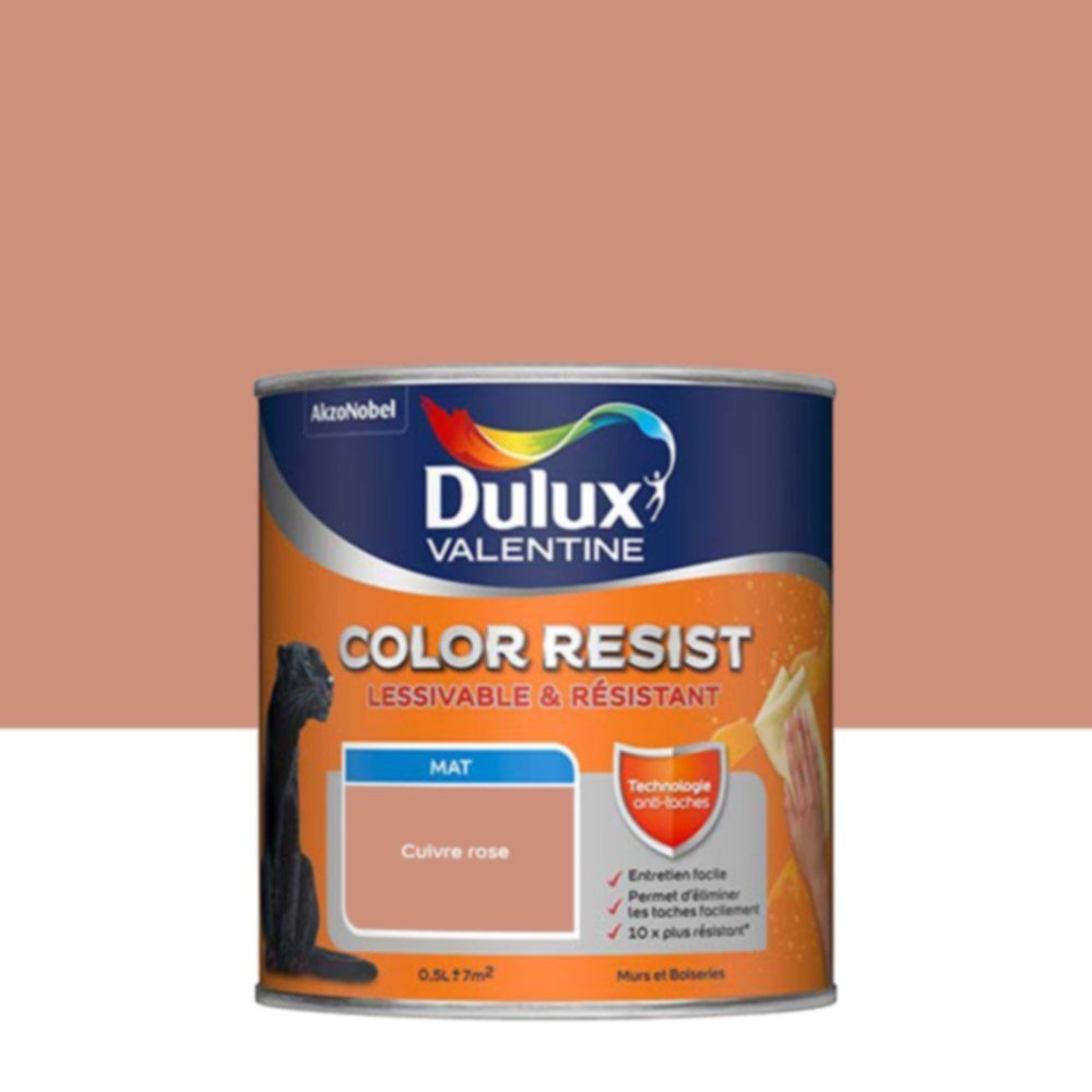 Peinture Murs Plafonds Boiseries Color Resist Cuivre Rose Mat 0,5L - DULUX VALENTINE