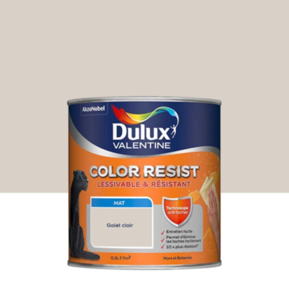 Peinture Murs Plafonds Boiseries Color Resist Galet Clair Mat 0,5L - DULUX VALENTINE