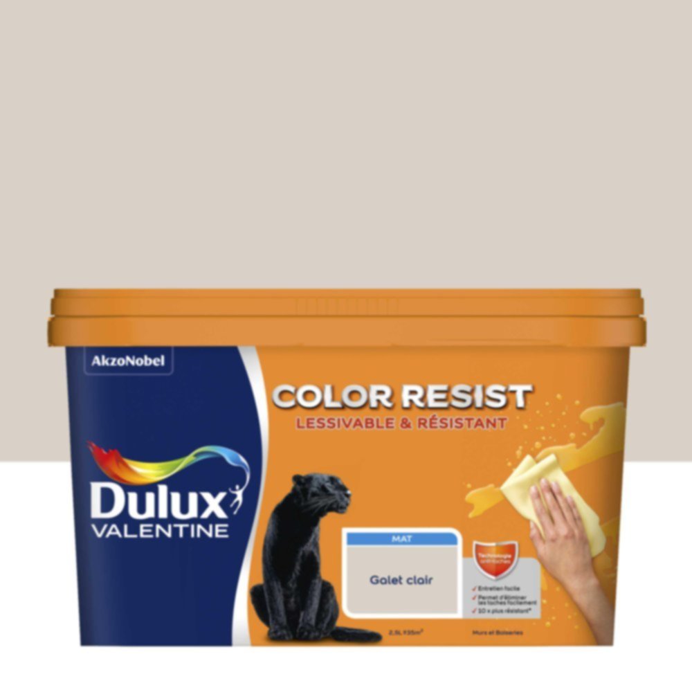 Peinture Murs Plafonds Boiseries Color Resist Galet Clair Mat 2,5L - DULUX VALENTINE