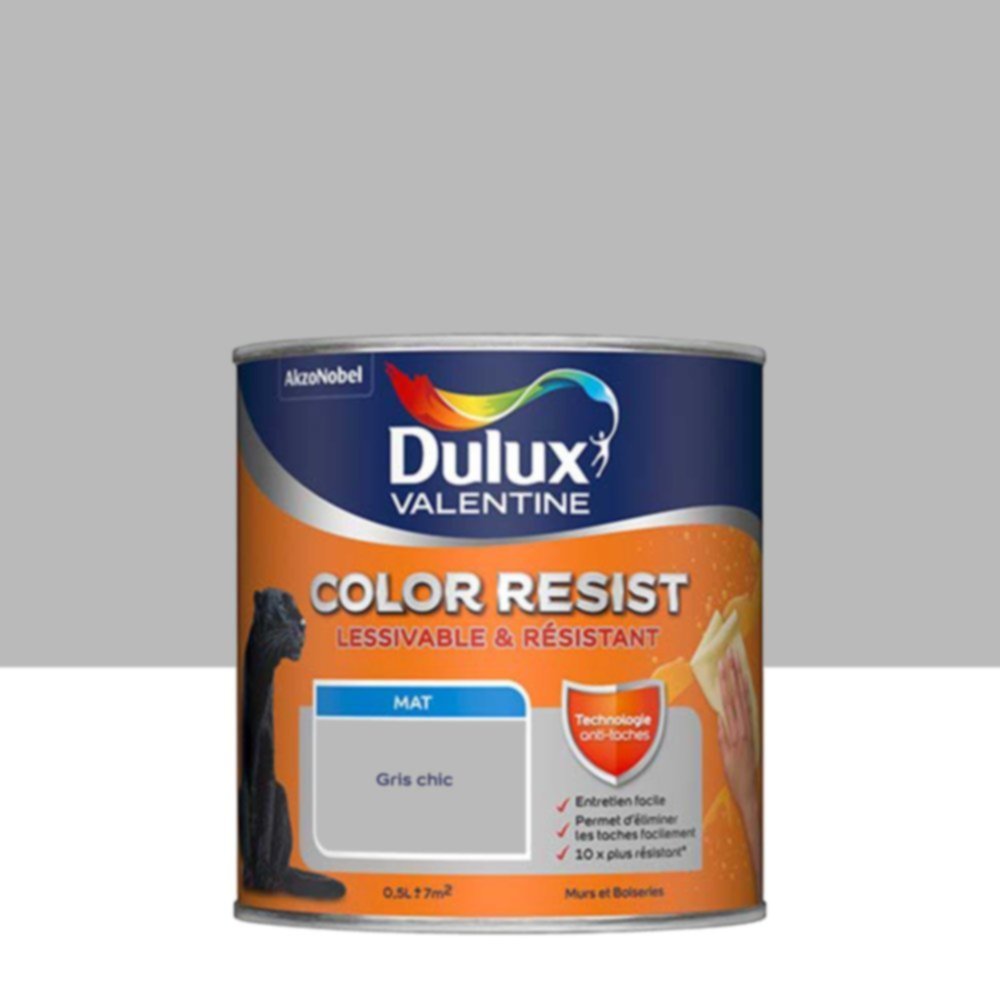 Peinture Murs Plafonds Boiseries Color Resist Gris Chic Mat 0,5L - DULUX VALENTINE