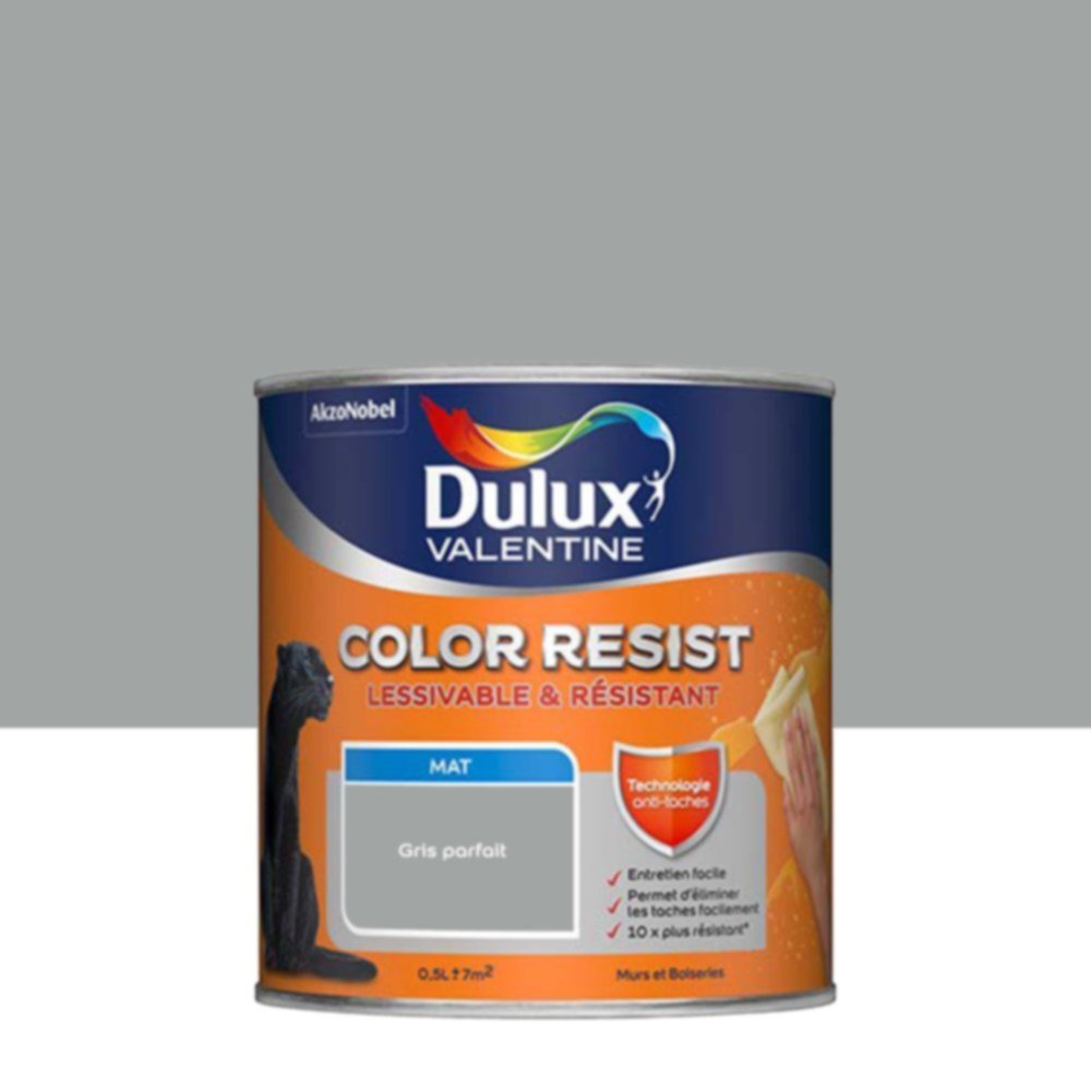 Peinture Murs Plafonds Boiseries Color Resist Gris Parfait Mat 0,5L - DULUX VALENTINE