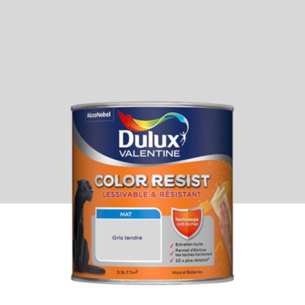 Peinture Murs Plafonds Boiseries Color Resist Gris Tendre Mat 0,5L - DULUX VALENTINE