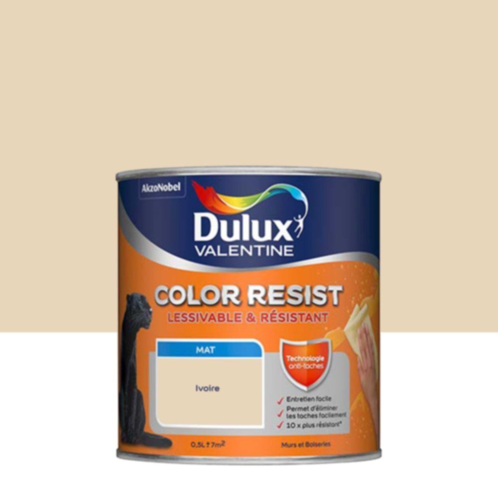 Peinture Murs Plafonds Boiseries Color Resist Ivoire Mat 0,5L - DULUX VALENTINE