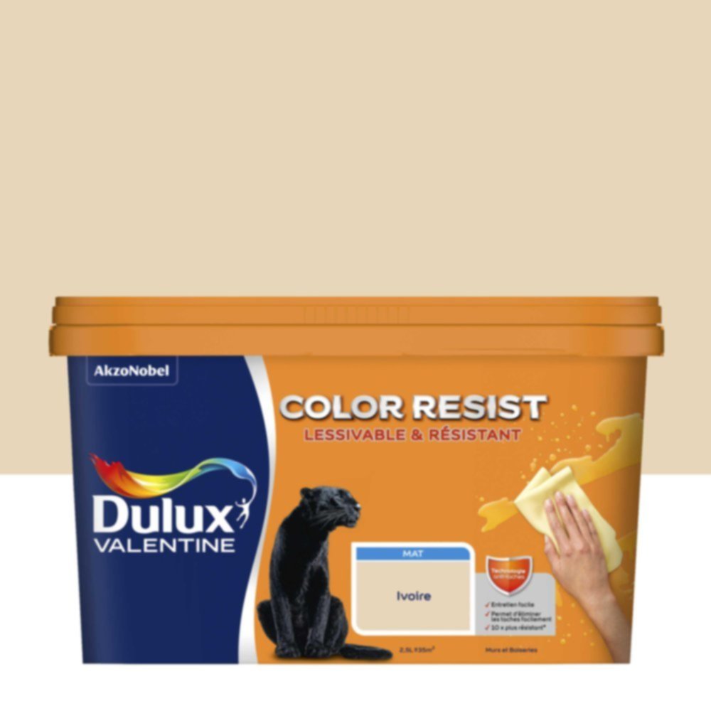 Peinture Murs Plafonds Boiseries Color Resist Ivoire Mat 2,5L - DULUX VALENTINE