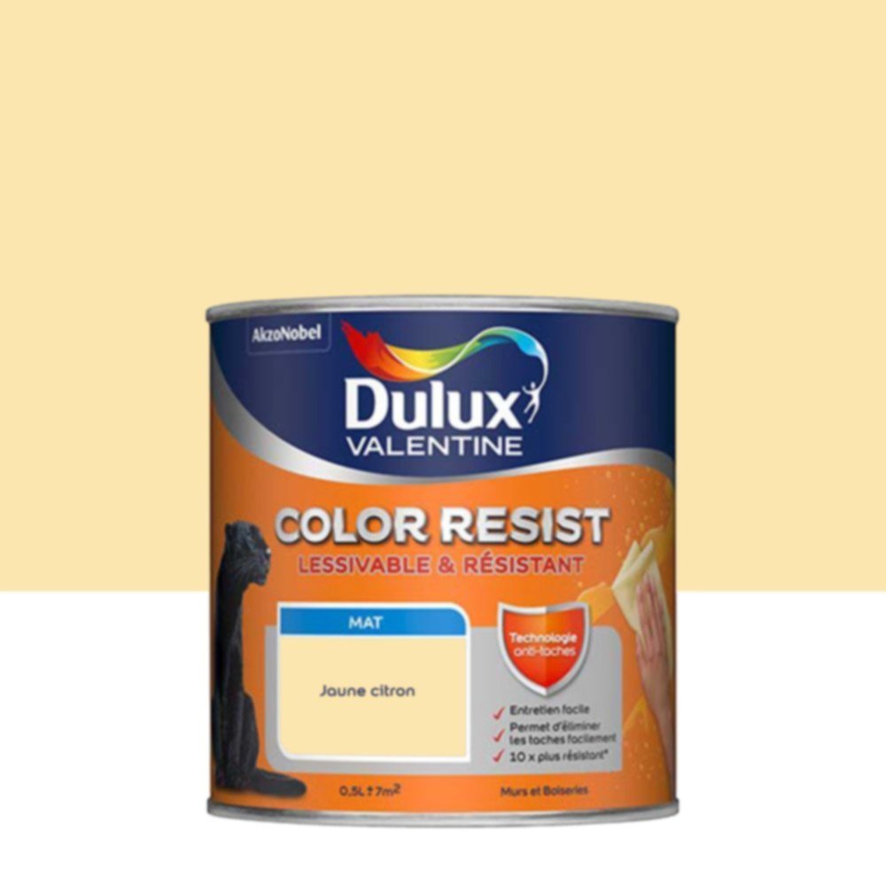 Peinture Murs Plafonds Boiseries Color Resist Jaune Citron Mat 0,5L - DULUX VALENTINE