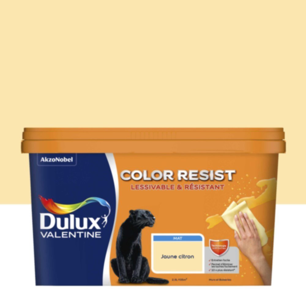 Peinture Murs Plafonds Boiseries Color Resist Jaune Citron Mat 2,5L - DULUX VALENTINE