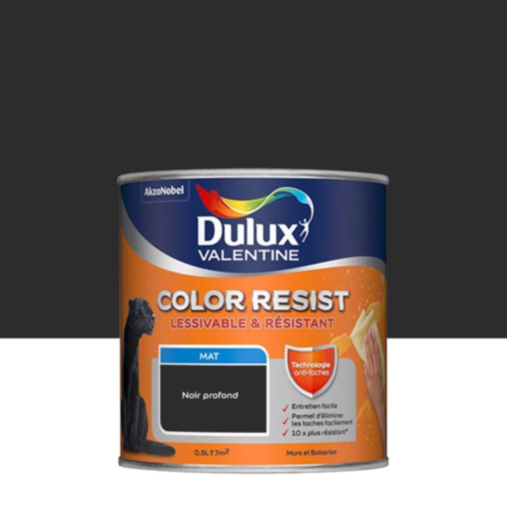 Peinture Murs Plafonds Boiseries Color Resist Noir Profond Mat 0,5L - DULUX VALENTINE