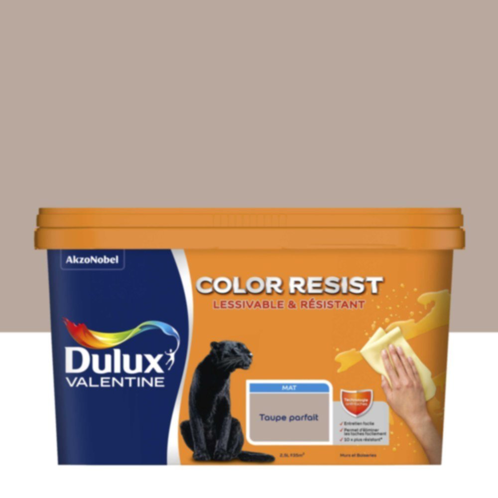 Peinture Murs Plafonds Boiseries Color Resist Taupe Parfait Mat 2,5L - DULUX VALENTINE