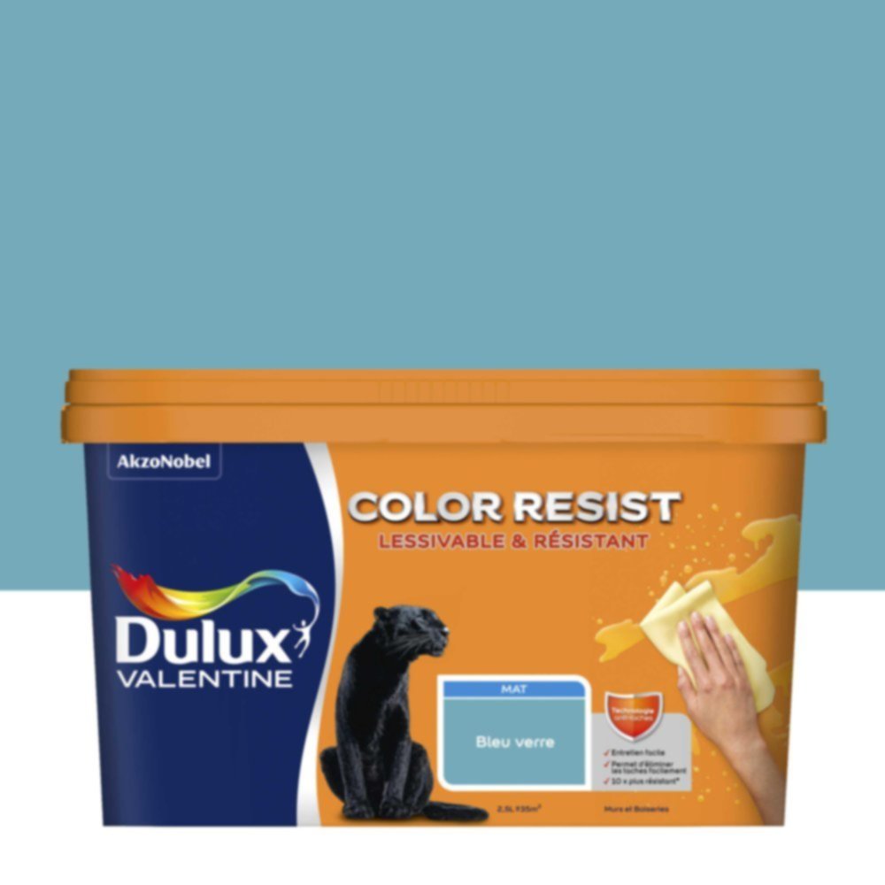 Peinture Murs Plafonds Boiseries Color Resist Bleu Verre Mat 2,5L - DULUX VALENTINE