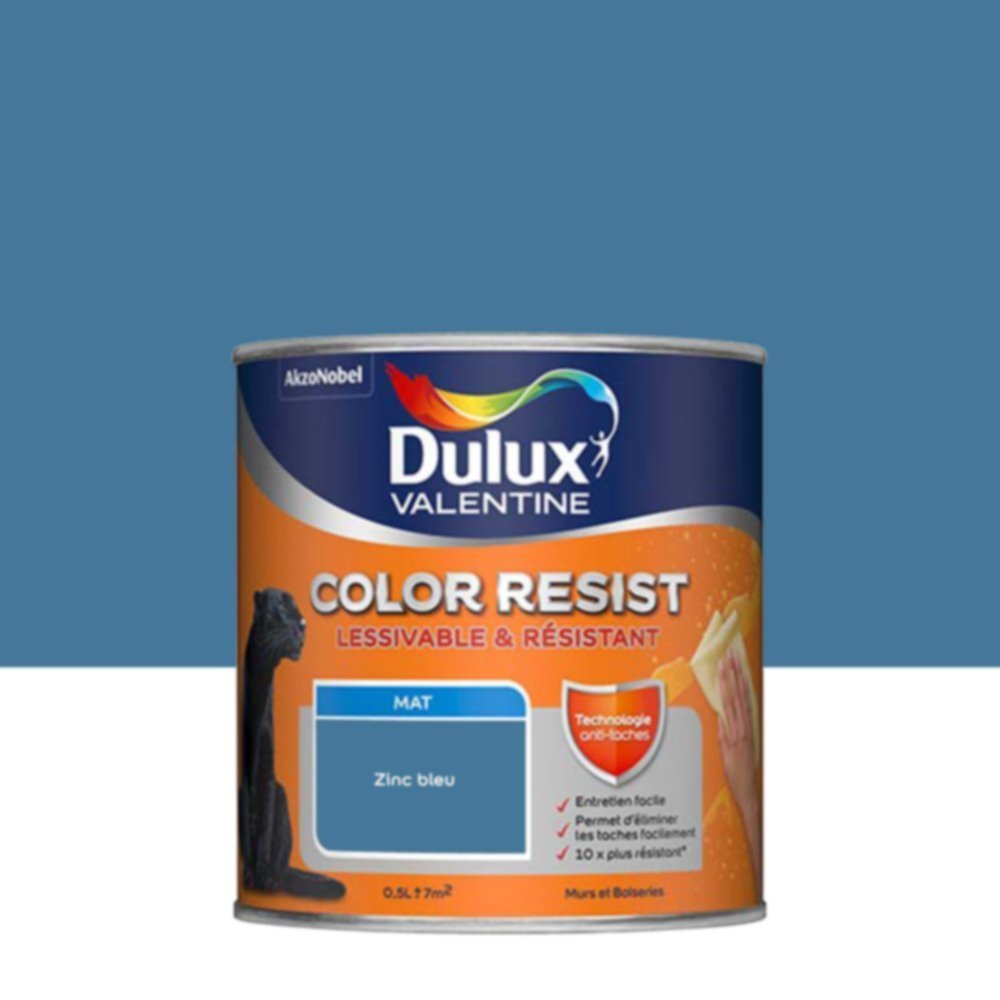 Peinture Murs Plafonds Boiseries Color Resist Zinc Bleu Mat 0,5L - DULUX VALENTINE