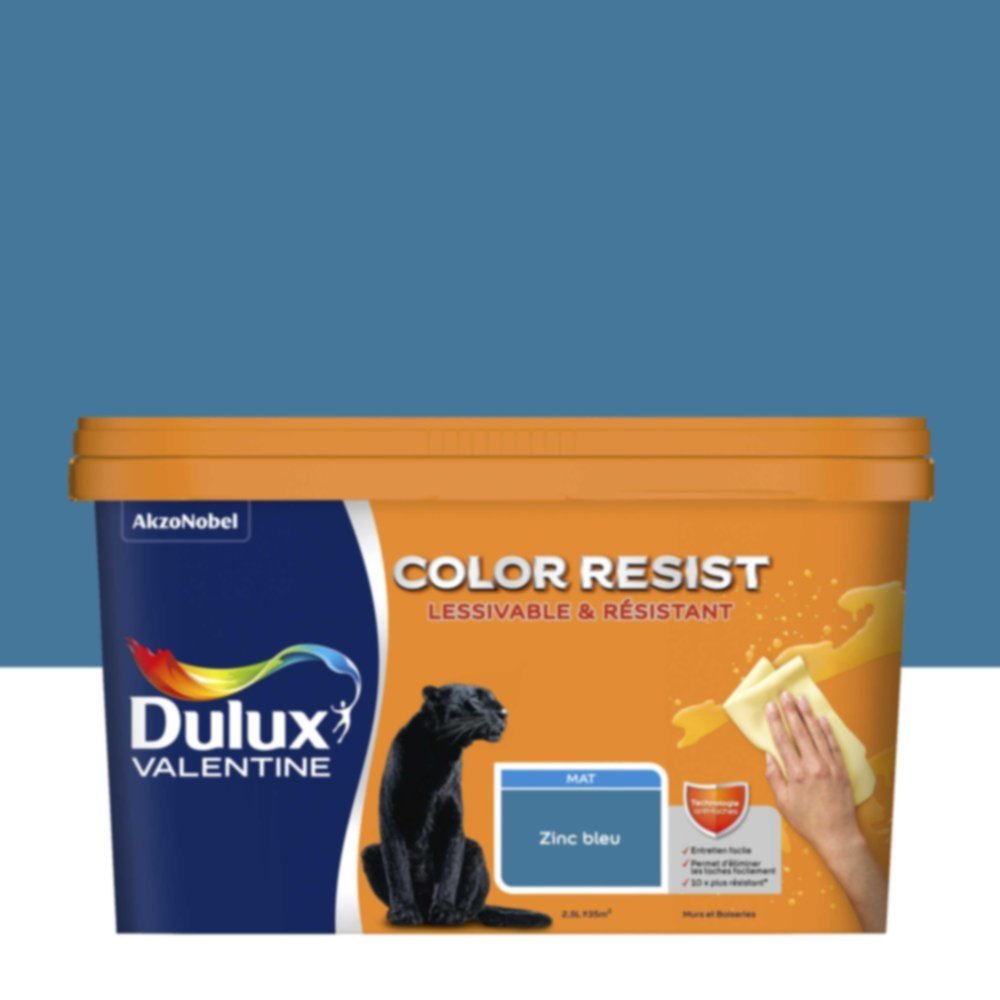 Peinture Murs Plafonds Boiseries Color Resist Zinc Bleu Mat 2,5L - DULUX VALENTINE