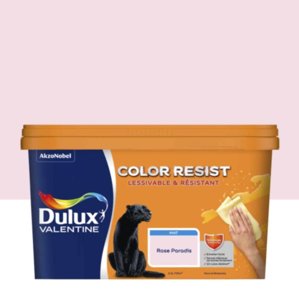 Peinture Murs Plafonds Boiseries Color Resist Rose Paradis Mat 2,5L - DULUX VALENTINE