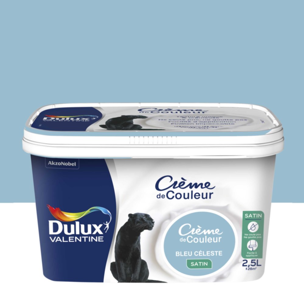 Peinture intérieure Crème de couleur satin Bleu Céleste 2,5L - DULUX VALENTINE