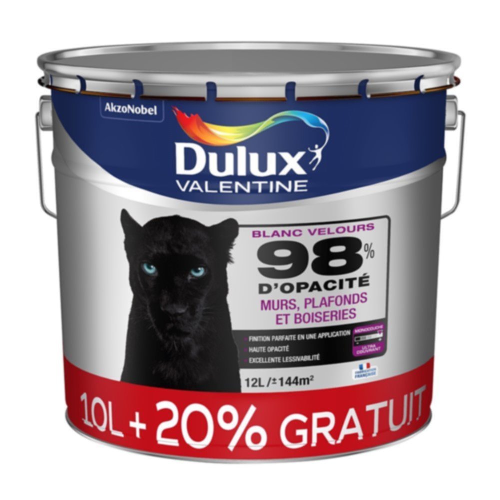 Peinture  acrylique 98% blanc 10L + 2L gratuit DULUX VALENTINE