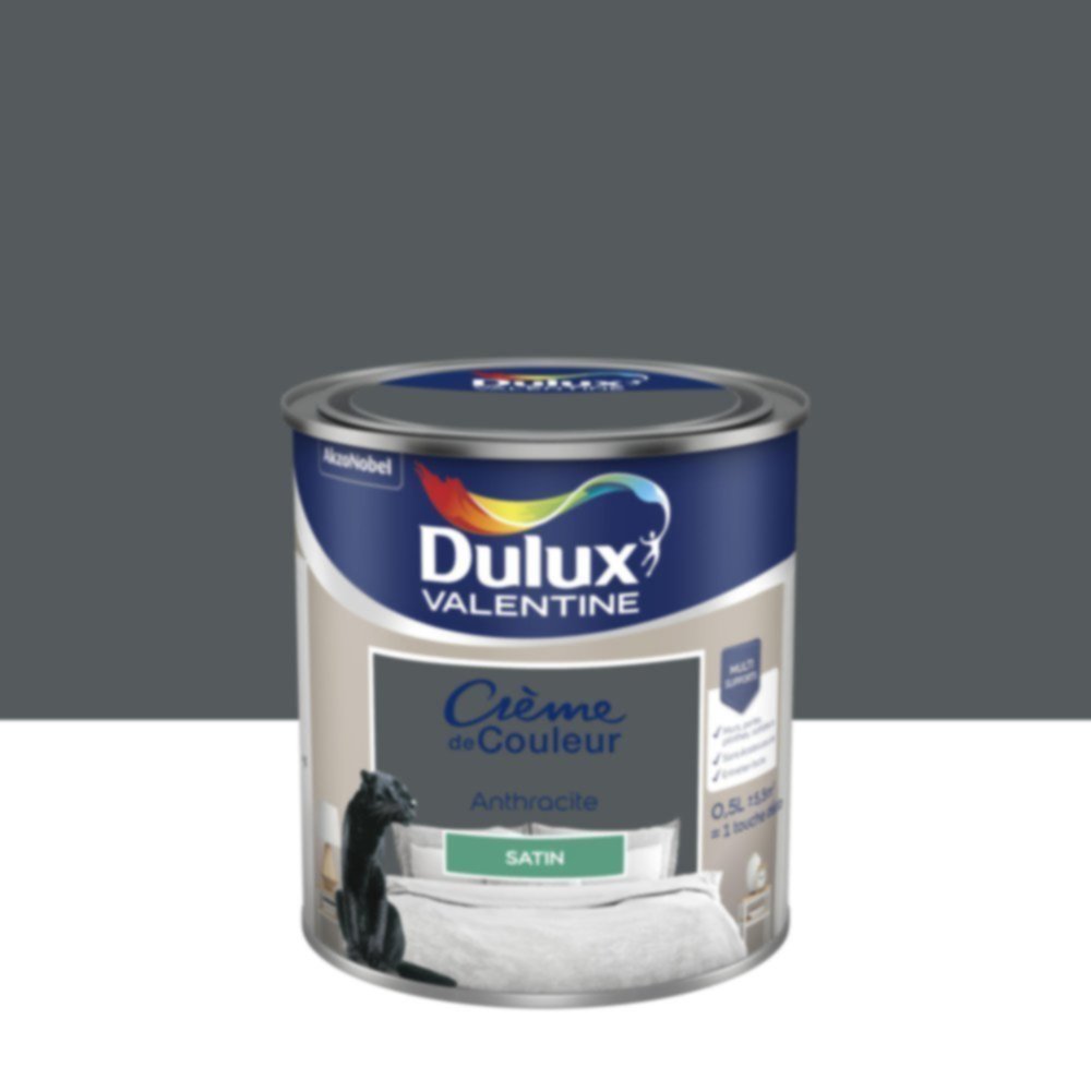 Peinture murs et boiseries Crème de Couleur Satin Anthracite 0,5L - DULUX VALENTINE